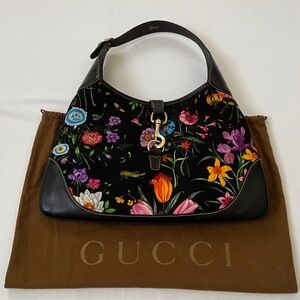 GUCCI Vintage Jackie Flora Hobo Black